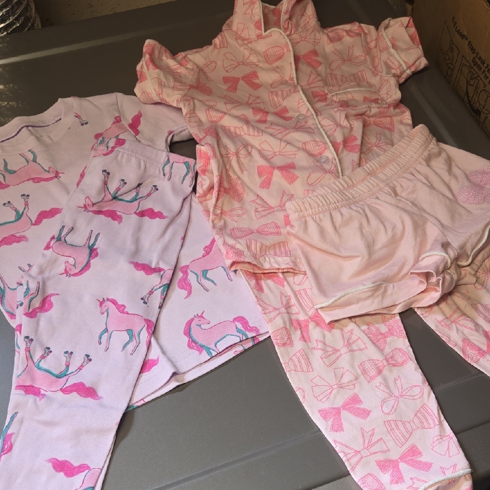 Pink Unicorn and Bow Kids Pajama Set